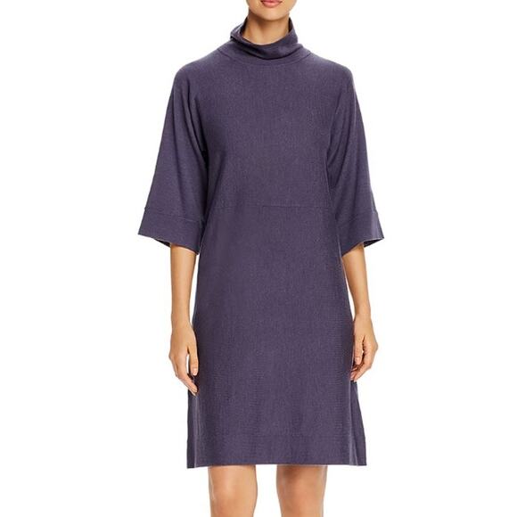Eileen Fisher SZ M Extra Fine Merino Wool Sweater Dress Mock Neck Smoky Purple - Picture 3 of 7